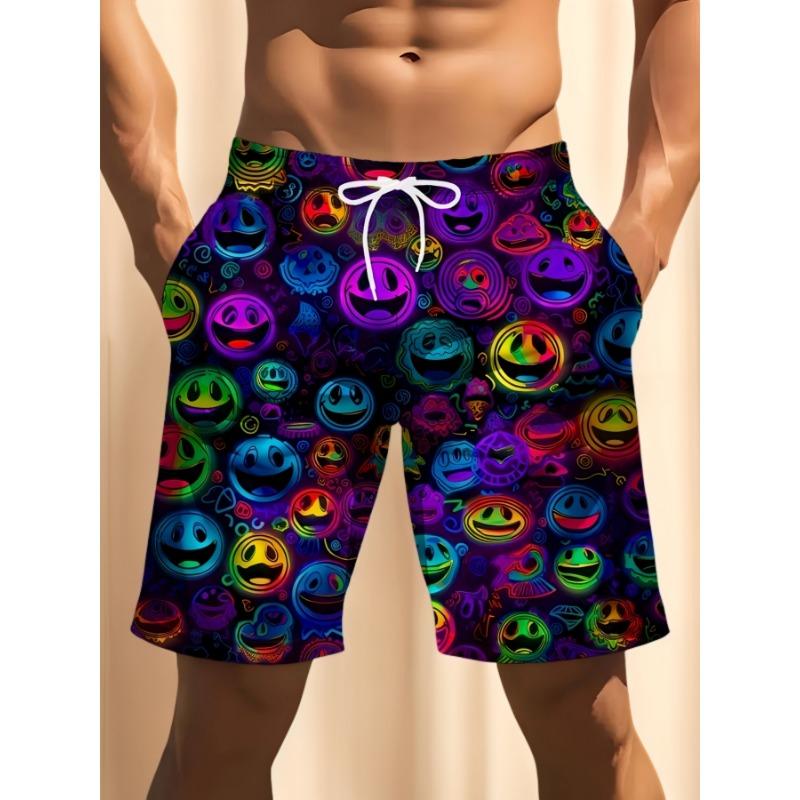 Men s Beach Shorts, Smiley Face 3D Print, - Casual Polyester Drawstring Waist, Men s Swimming Shorts, Swimming Shorts for Men, Men s Fashion S