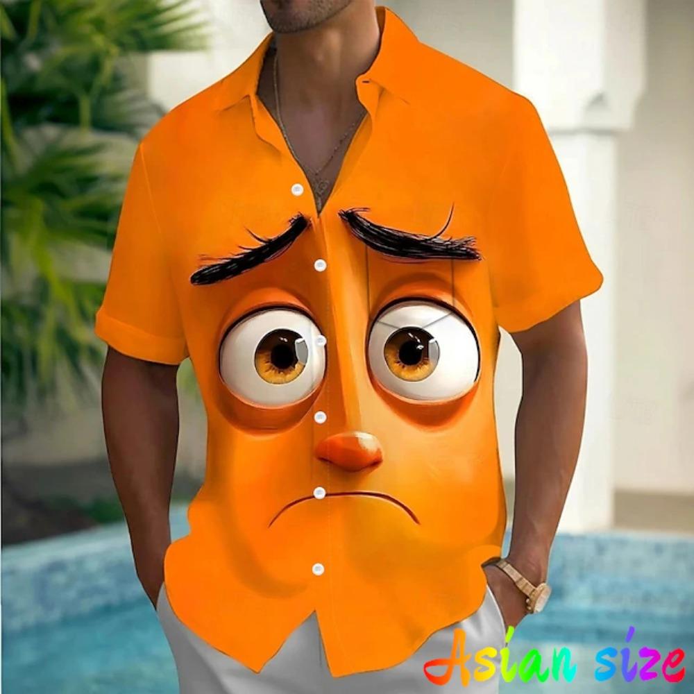 Funny Smiling Face Graphic Hawaiian Anime 3D Print Short Sleeve Blouses for men Vacation Party Lapel Summer