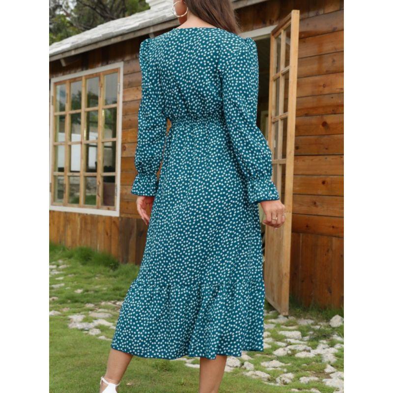 Bohemia Fashion Spring & Fall New Fashion V Neck Waist-Tight Elegance Floral Flounce Long Sleeves Dress Dress