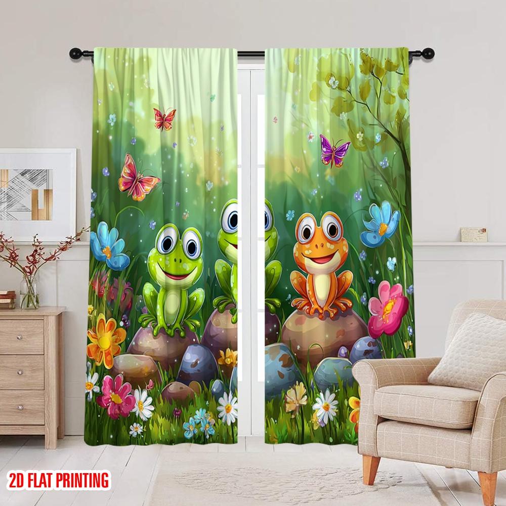 2 Stück, 2D-Flachdruck Kreative Vorhänge Lebhafter Frosch & Schmetterling Polyester (ohne Stange) Dekorationen Innen für Schlafzimmer, Wohnzimmer