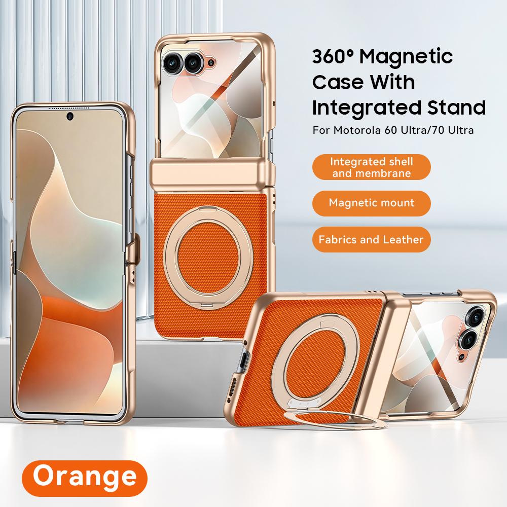 Galvanisierte Leder-Funda für Motorola Razr 60 Ultra 70 Ultra Scharnier-Case Drehbarer Magnetischer Ring Ständer Abdeckung mit Kleiner Bildschirmfolie
