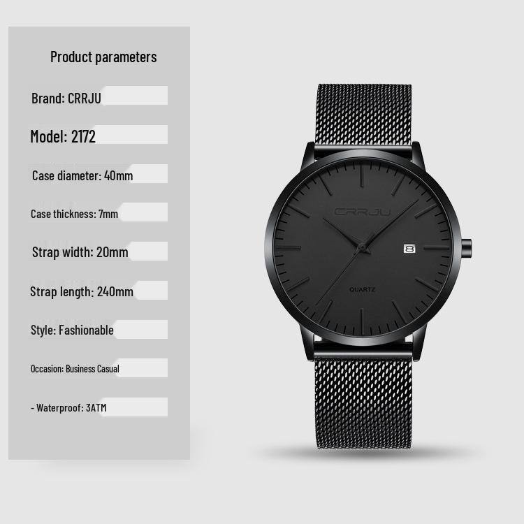 CRRJU 2172 Men's Casual Watch - Simple, Ultra-Thin Design with Calendar for Students and Professionals