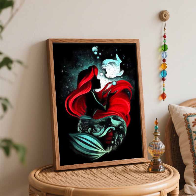 Disney Little Mermaid Oil Art Painting Kit Home Wall Decor Handmade Gift Mermaid Princess Undersea Scene Aesthetic Canvas Art Piece