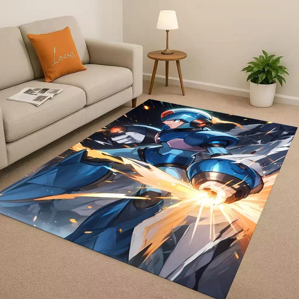 3D Retro Game Rockman Mega Man Living Room Non-Slip Area Rug Soft Carpet for Bedroom Playroom Sofa,Easy Clean Home Decor Doormat