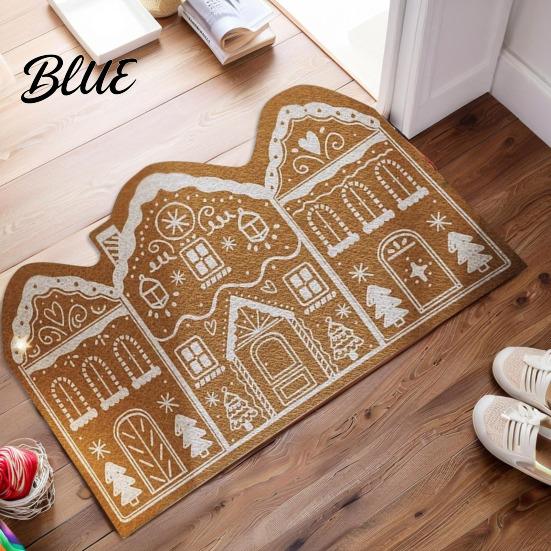 Festive Floor Mat Vintage Living House Dirt Rug Gingerbread Christmas Entrance Scrubber Washable Space Holiday