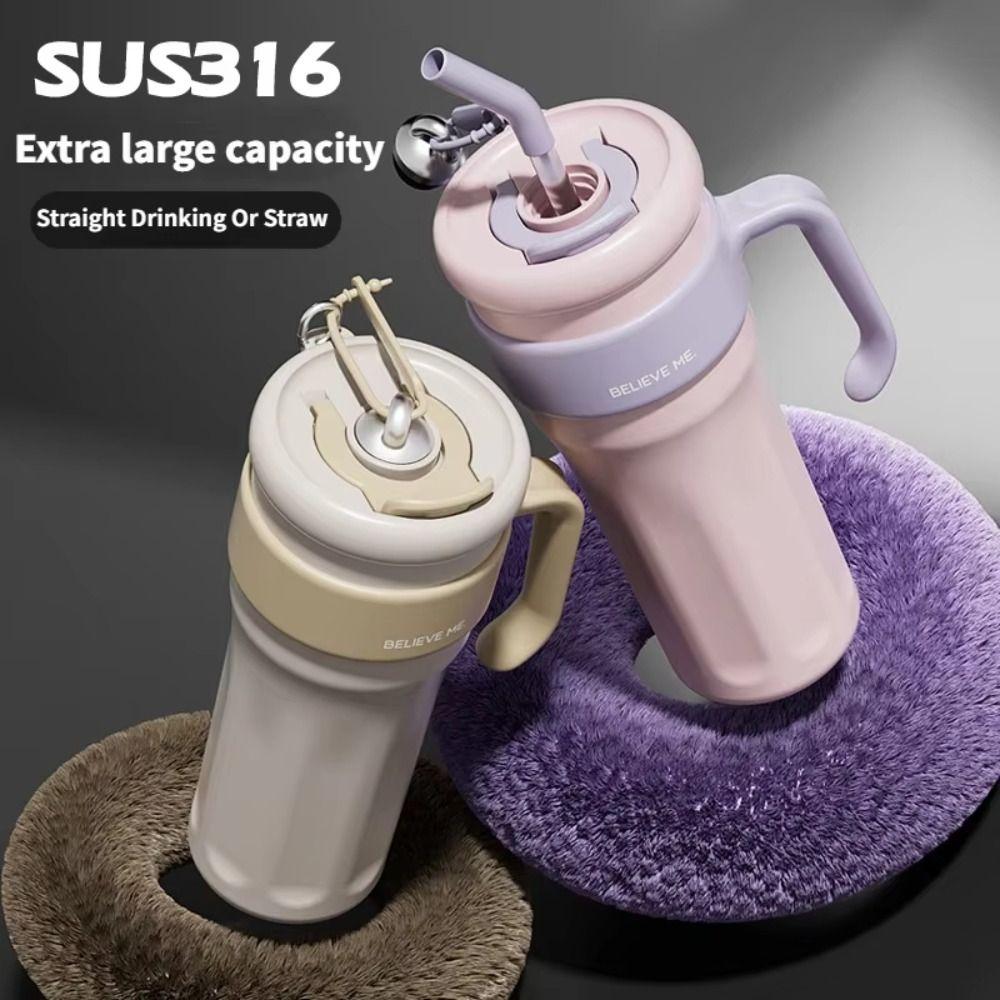 Large Capacity Insulated Water Bottle With Straw Office Double Drink Cup  Travel Tumbler