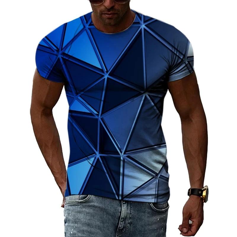 New Men s T-shirt Science Fiction Striped 3D Printed Men s Short Sleeved Fashionable T-shirt Street Trend Oversized Sports Top S