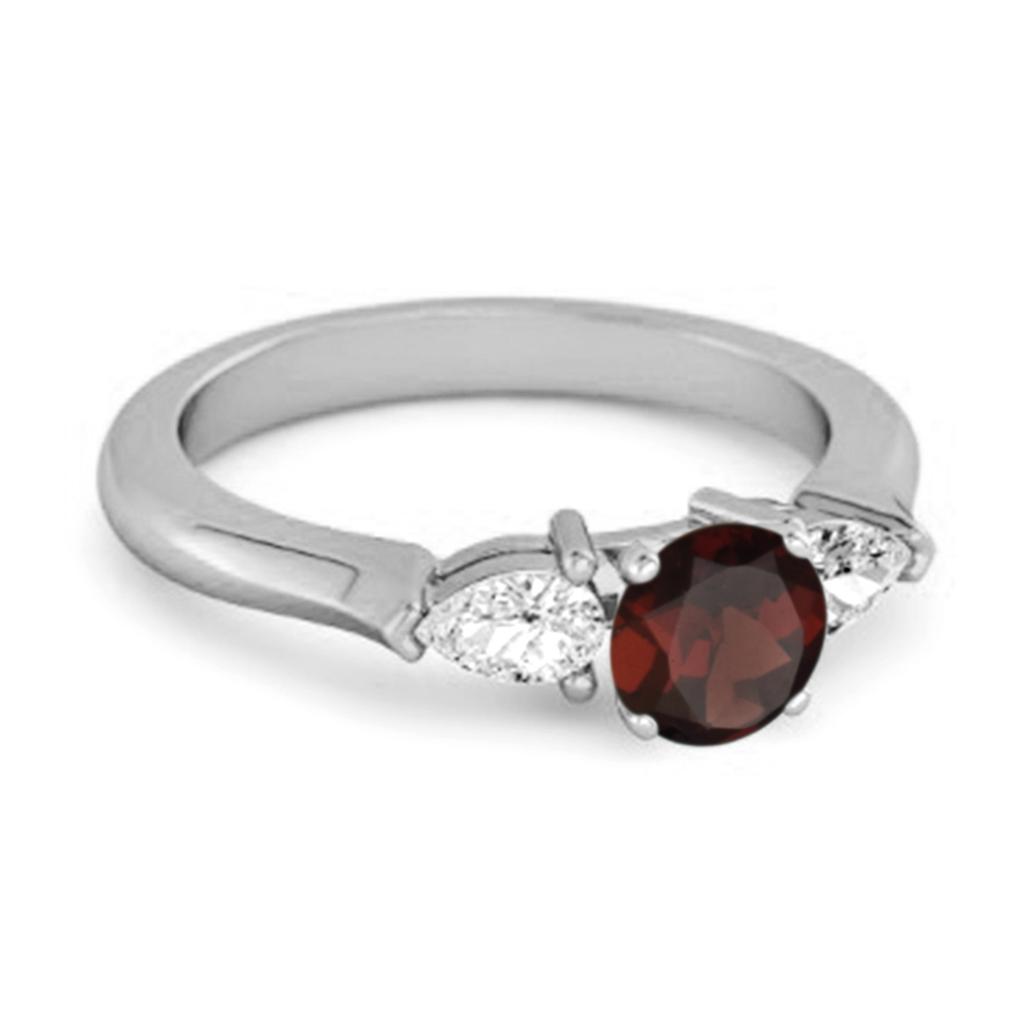 Garnet Three Stone Pear Accent Ring - 925 Sterling Silver