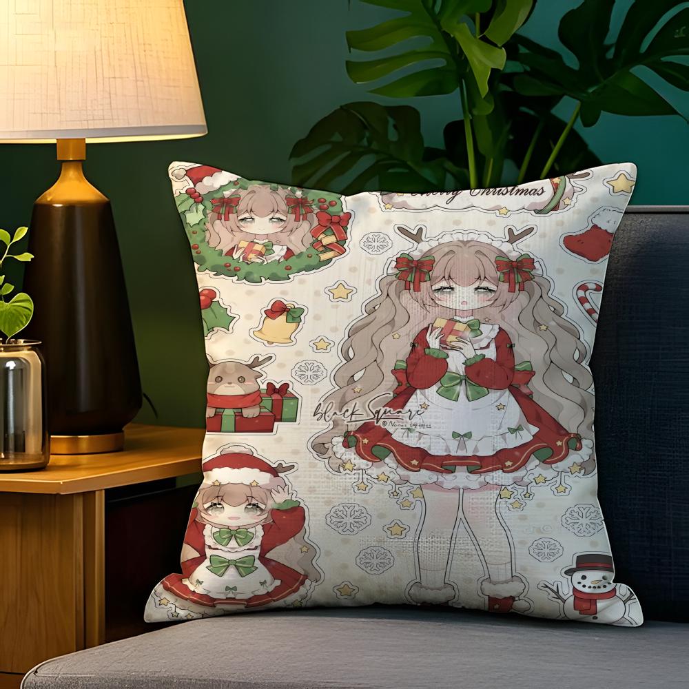 Schöne Weihnachten Niedliche Illustrationen Kissenbezug Natürlicher Leinen-Kissenbezug Beidseitig Dekoriert Sofakissenbezug Heimdekoration