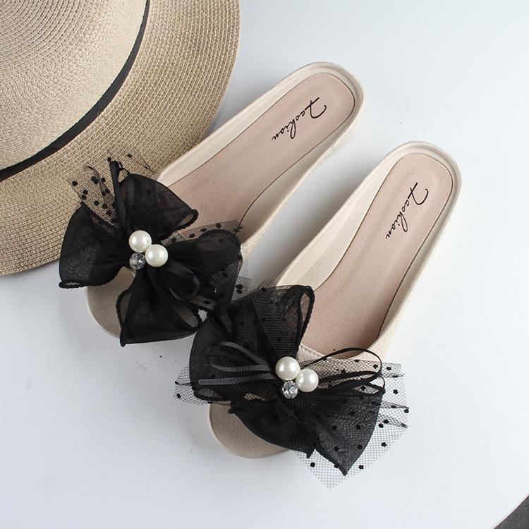 Yuzhihao Women s Polka Dot Mesh Bow Sandals - Summer Flats 40-41