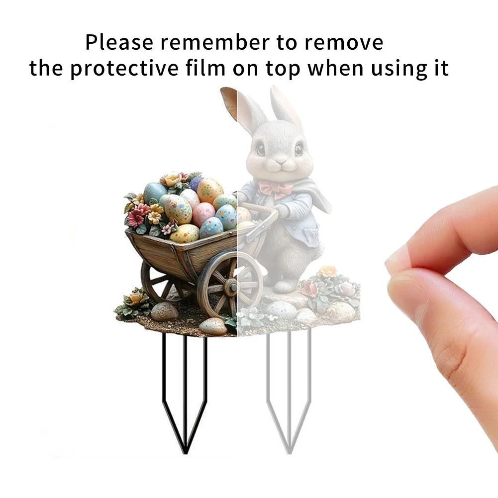 Easter Bunny Garden Stake Acrylic Easter Yard Sign 2D Flat Spring Lawn Signs Easter Lawn Stakes Easter Decoration for Outdoors