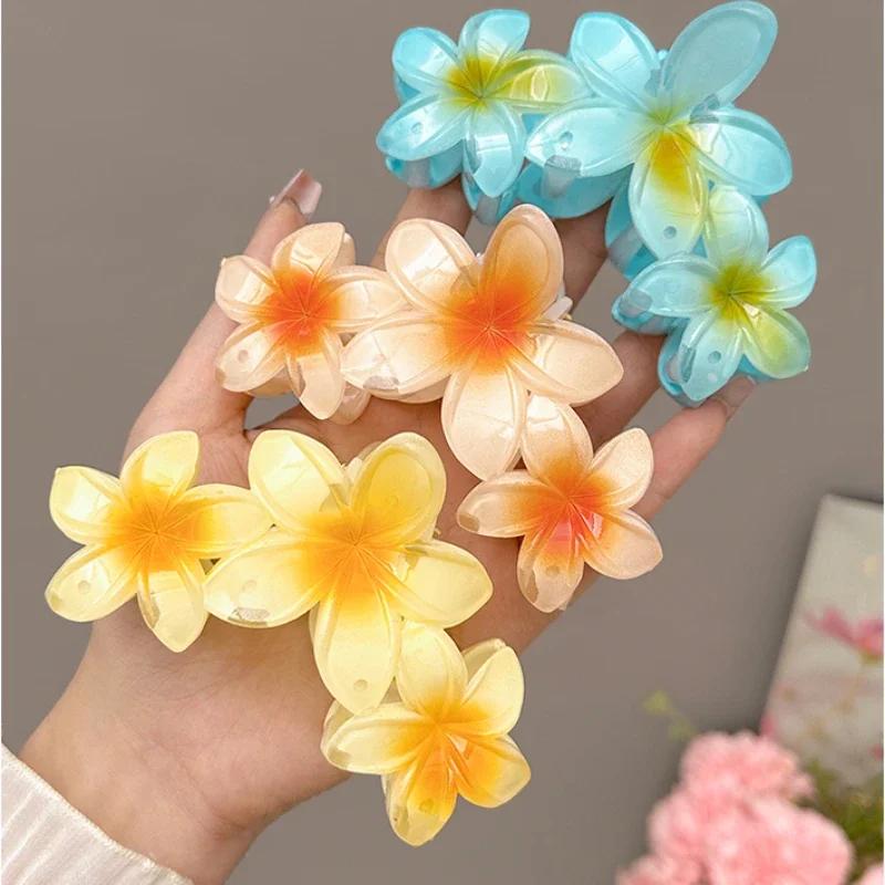 Korean Candy Color Flower Hair Claw Women Girls Flowers Shark Clip Sweet Large Gradient Crab Clamp Barrettes Hair Accessories