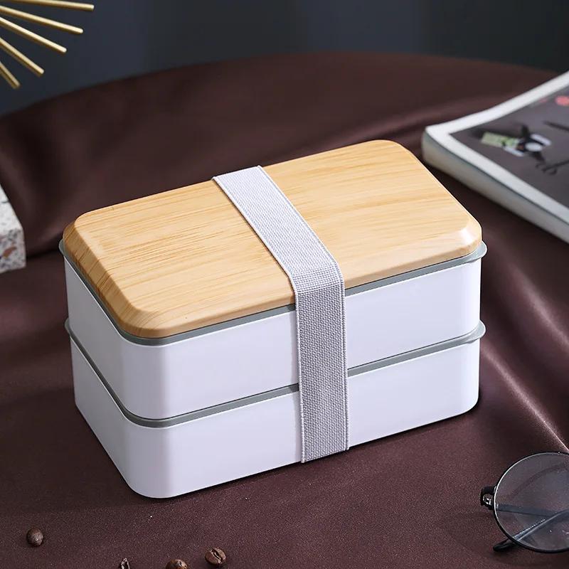 Wood Grain Lunch Box Large Volume Double Layer Sealed Leak-proof Microwave Oven Bento Box Handy Food Storage Container