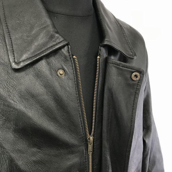 Sheep Leather Hidden Button Lambskin Coat Outerwear/Men’s L/Black/Full Zip Rider Style(USED)