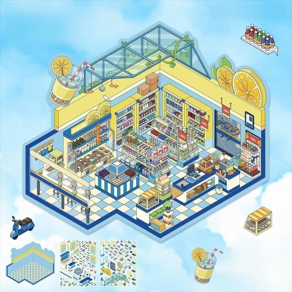 Visual Stacking Three-dimensional Sticker Lemon Shop Miniature Scene Sticker Children