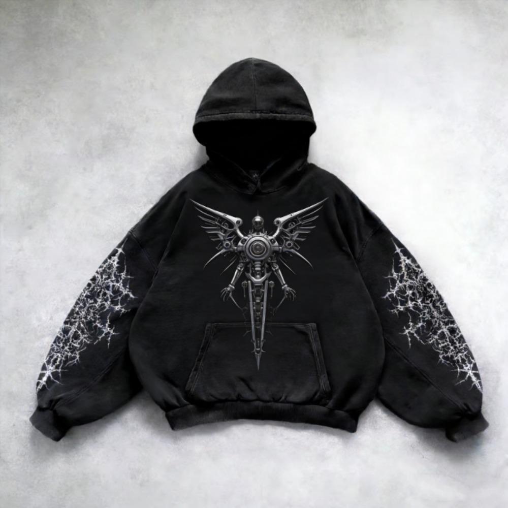 Černé Mikiny s Vintage Potiskem Módní Pánské Dámské Oversized Dlouhý Rukáv Pulovr Ležérní Mikiny Mikina Oblečení