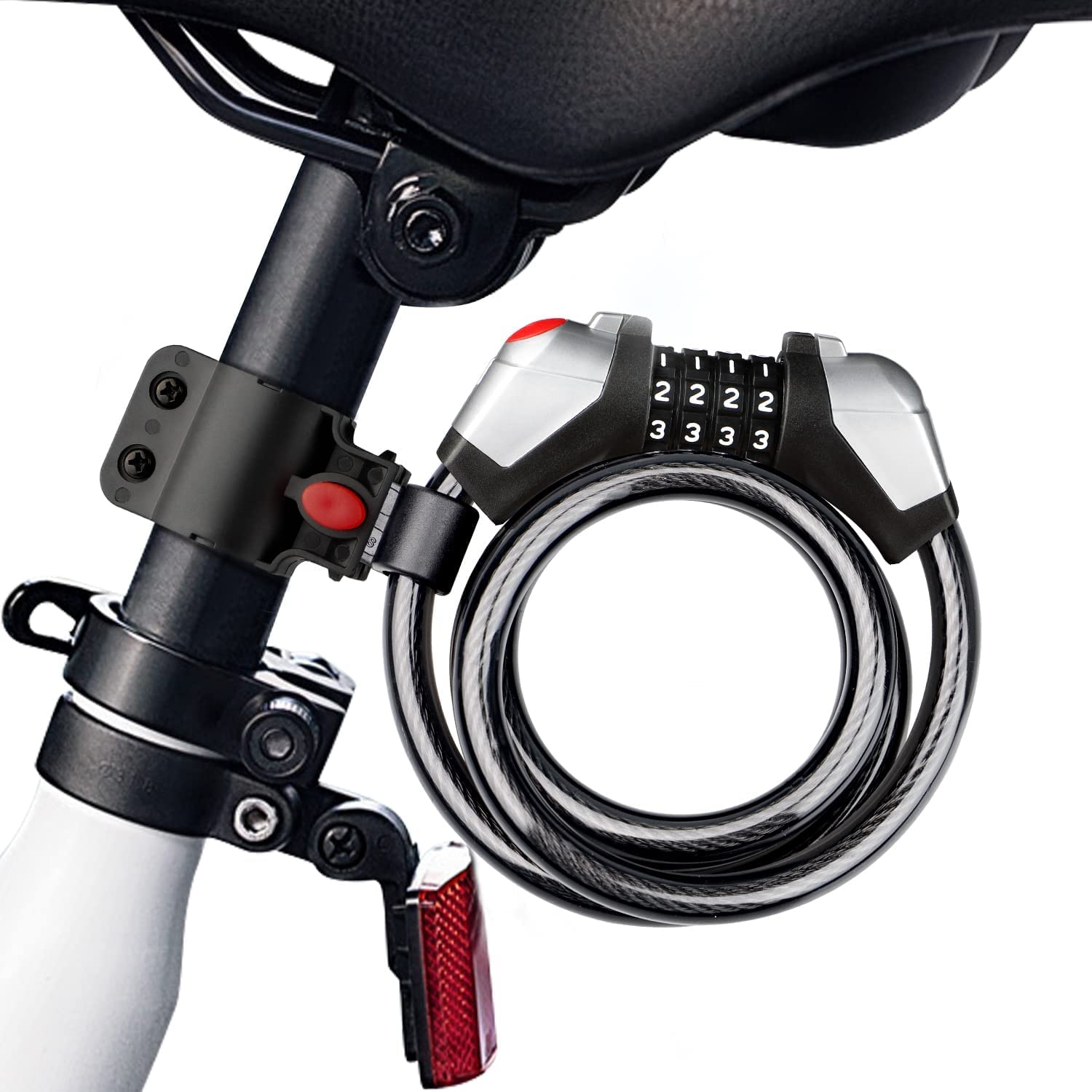 

Bicycle Lock with LED Cable 1200mm No Key Includes Light, Anti-Theft Lock, Long, 4-Digit Dial, Required, Customizable, Bracket, Portable, Wire-Mounted чёрный