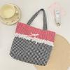 Sweet Bow Patchwork Lace Shopping Bags for Women Ctrast Color Plaid Ladies Bento Handbags Lightweight Portable Female Tote