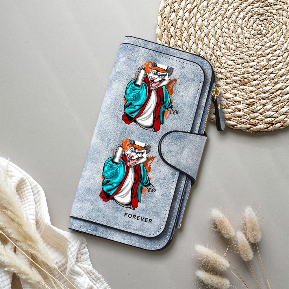 Trendy Cool Wolf Printed Long Wallet Portable PU Leather Card Holder Casual Fashion Daily Use Money Purse For Streetwear Lovers