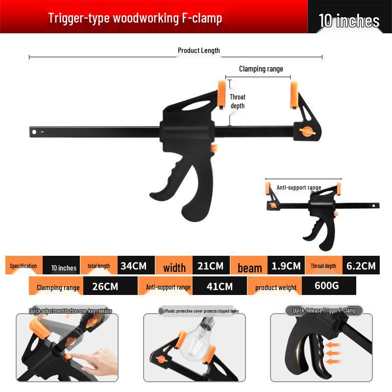 Heavy-Duty Industrial Ratchet F-Clamp for Woodworking - Quick Install Fixing Jig