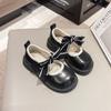 2024 New Girls Leather Shoes Simple Non-slip Bow Round-toe Versatile Soft Elegant Korean Style Kids Princess Loafers Soft Spring