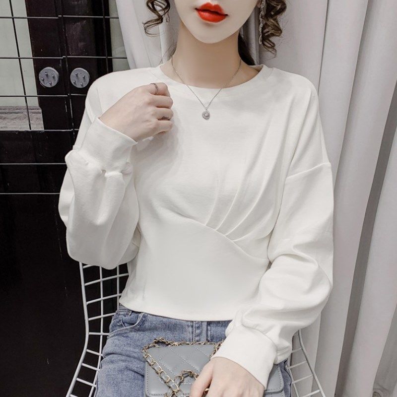 

Маленькие и короткие стили в сочетании с пуловерами Женский весенне-осенний новый универсальный свободный модный базовый топ XL белый