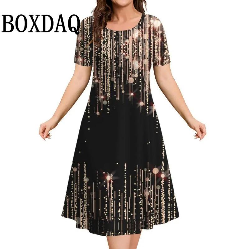 Tie Dye Gradient Print Womens Dress Summer Plus Size Short Sleeve O-Neck Loose A-Line Dress Casual Fashion Women Clothing L