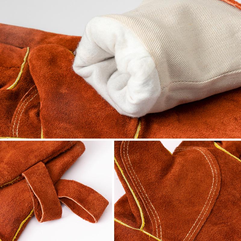 Cowhide Heat-Resistant Oven Gloves, Outdoor BBQ & Picnic, Oil-Proof & Anti-Scald