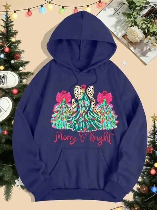 Merry Christmas Colorful Tree Women's Hoodie with Pockets - Comfy Hooded Sweatshirt for Autumn & Winter