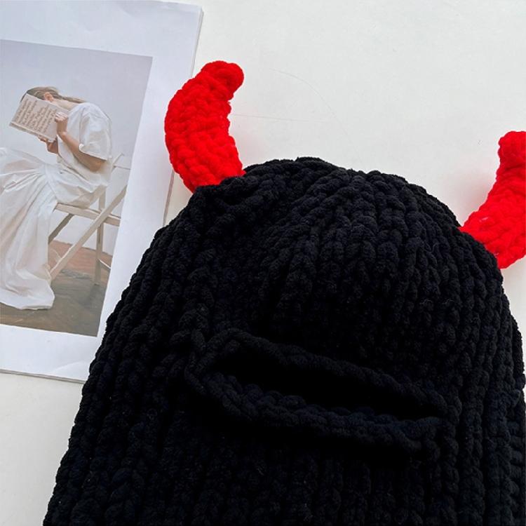 Devil Horn Face Cover Hat Knitted Balaclava Caps for Adult Teens Winter Warm Hat Adult Halloween Cosplay Costume Headwear