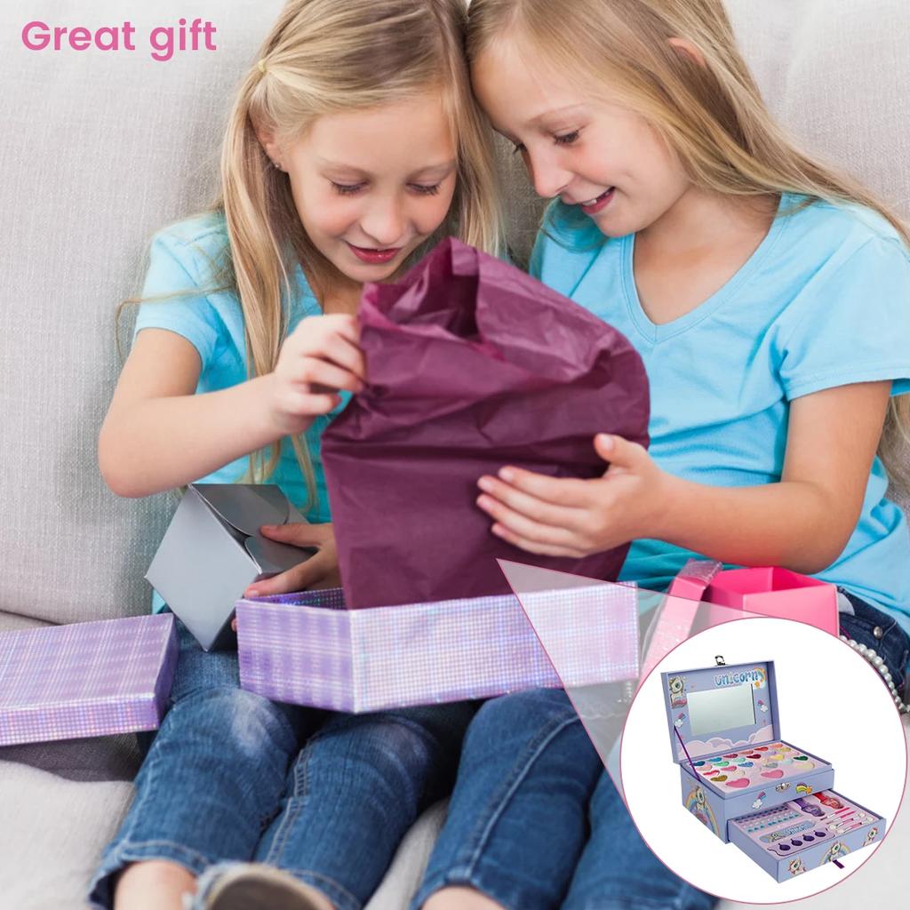 37Pcs Kids Makeup Toy Kit Real Washable Makeup Beauty Set for Girls with Portable Cosmetic Bag Princess Play Makeup Toy Set