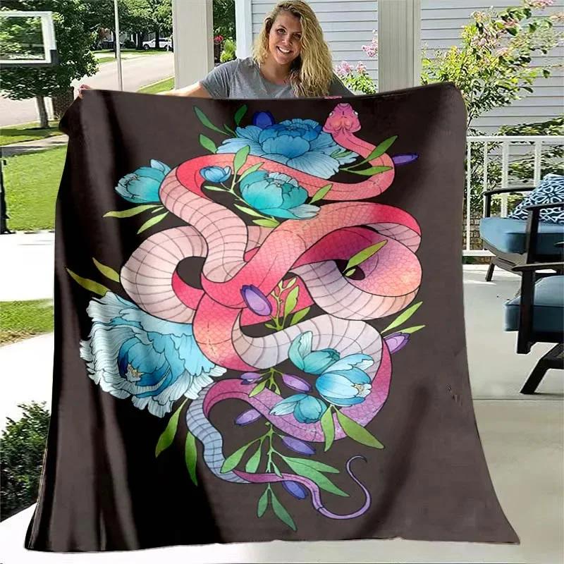 White Snake Flower Wild Animal Blanket Lightweight Comfortable Soft Warm Blanket for Bed Sofa Blanket Couch King Queen Full Size