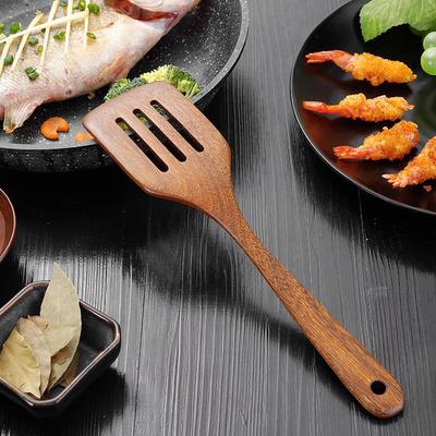 2 Wooden Spatula With Long Handle For Cooking, Long Handle Three-Line Spatula For Non-Stick Pans, For Cooking, Frying, Baking