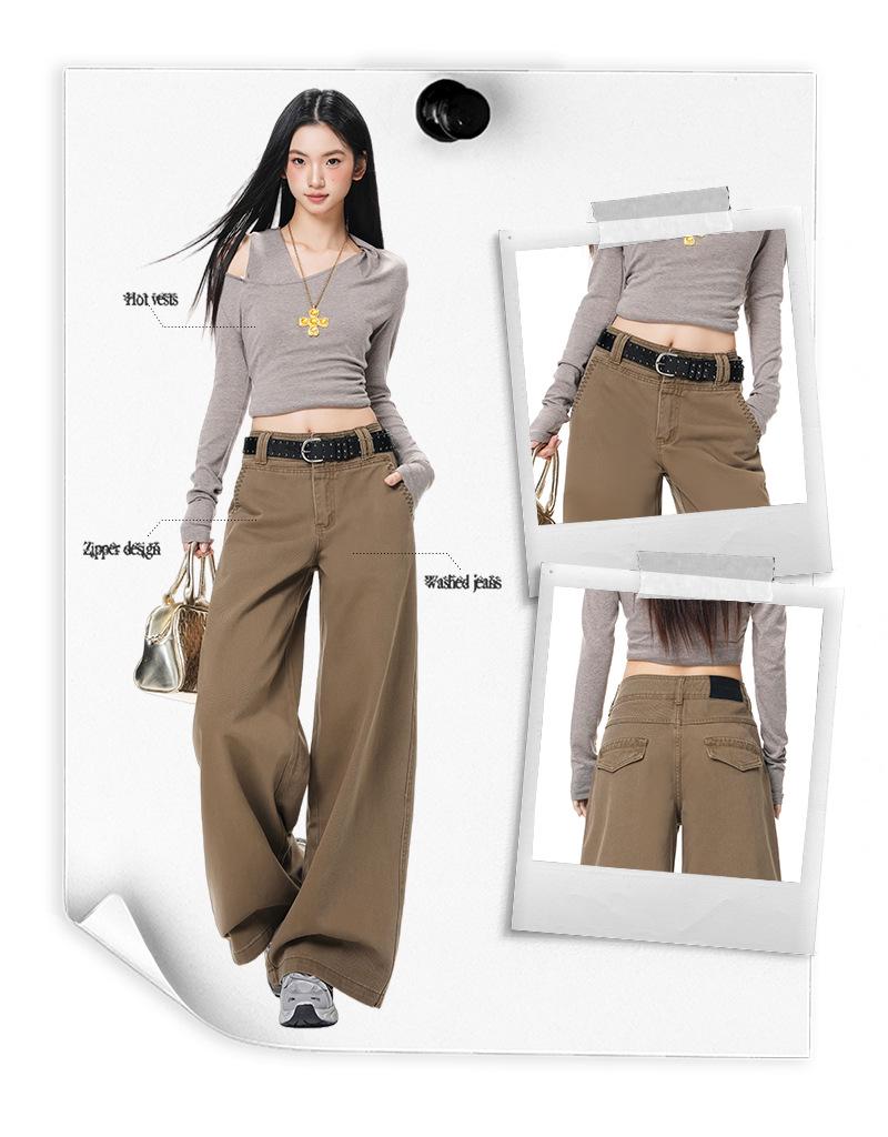 Women's 2025 Spring/Autumn Retro Loose Wide-Leg Jeans with Double Button Waistband