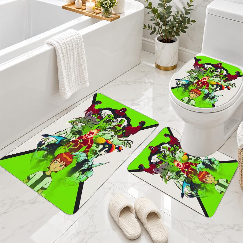3Pcs Flannel Toilet Mat Set Ben 10 Bathroom Rug Non Slip Bath Carpet Home Decor