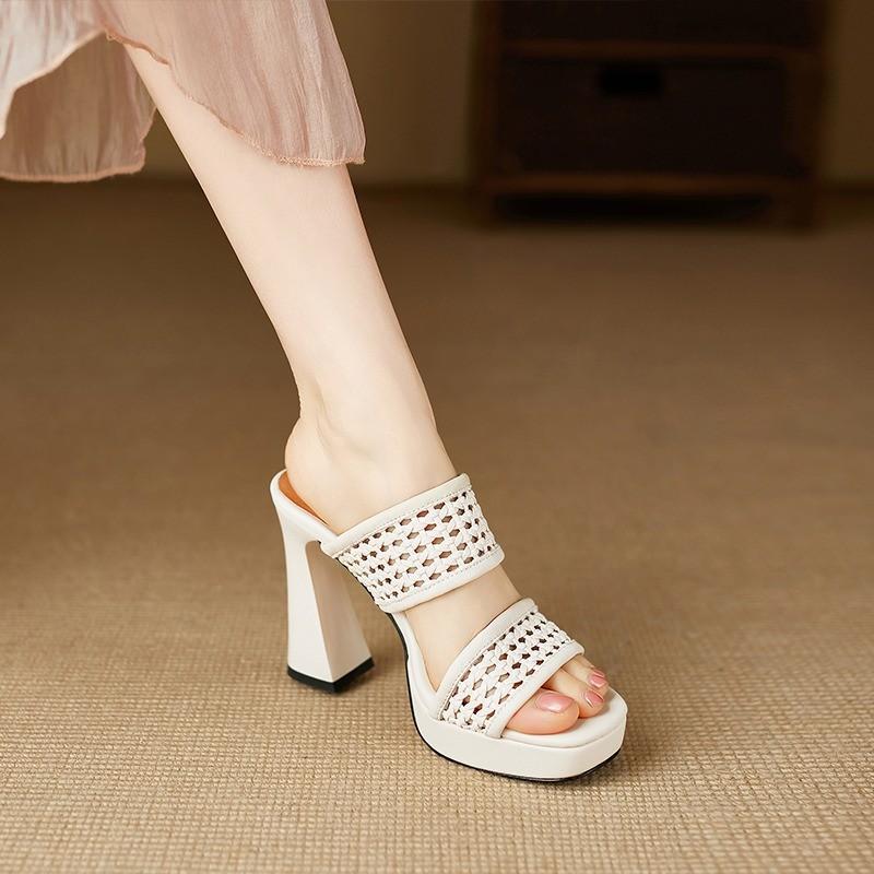 

Плетеные туфли-шлепанцы с полым узором на блочном каблуке, на платформе, на высоком каблуке, полушлепанцы для улицы, лето, не утомляют ноги 40