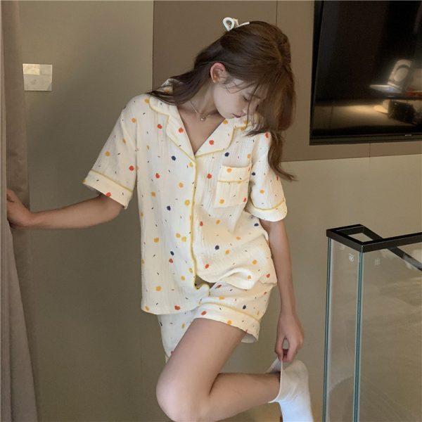 Summer Girl Sleepwear Set With Doll Collar And Floral Print Made Of Milk Silk For Cozy Home And Sleep Comfort