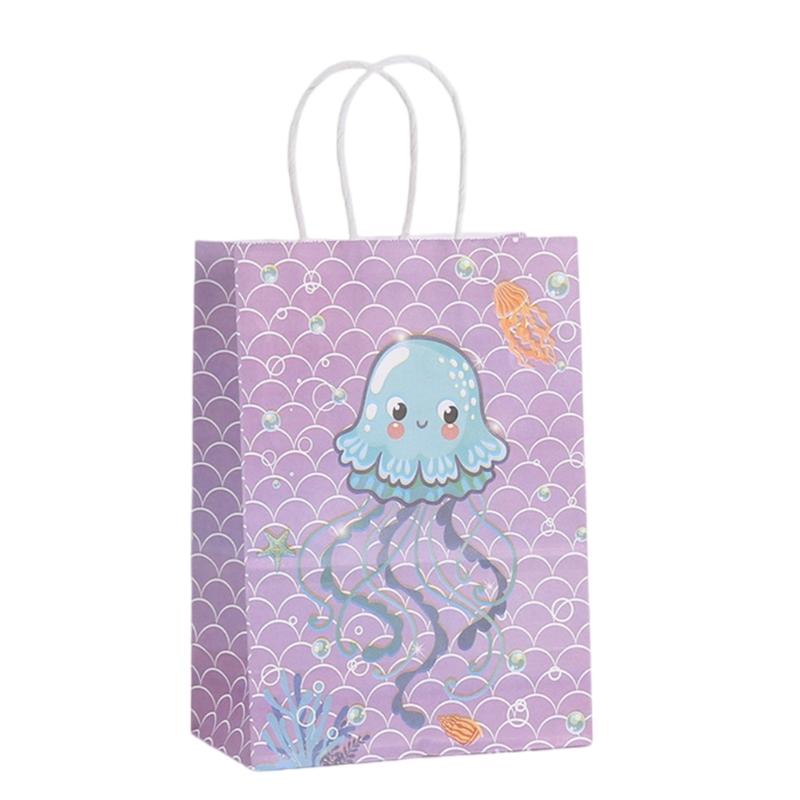 12pcs Mermaids Print Paper Gift Packaging Bag Ocean Themed Party Favors Bags with Handle Holiday Celebration Supplies