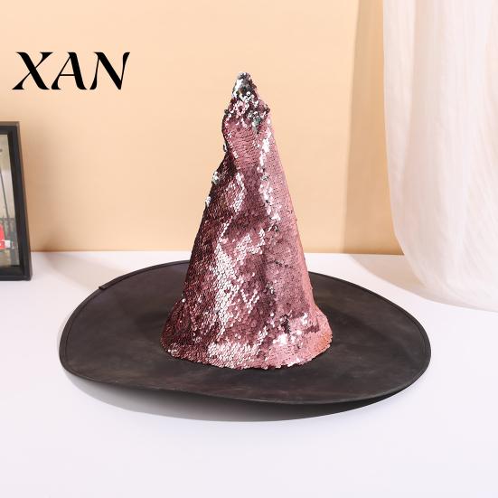 Glittering Party Costume Prop Reversible Sequin Witch Hat, Sparkly Glitter Large Wizard Halloween Hat for Cosplay, Masquerade Cosplay Headwear