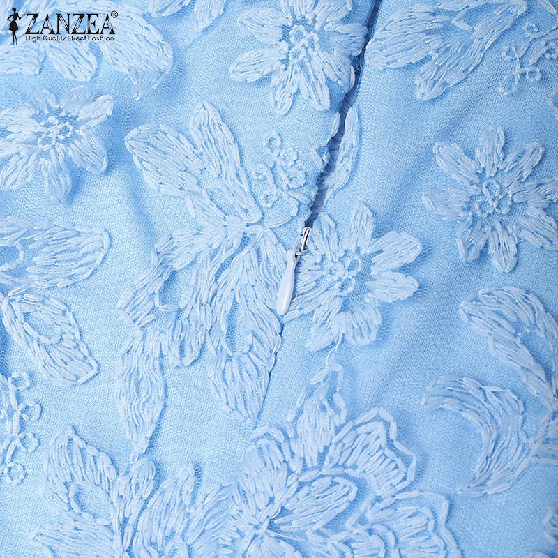 ZANZEA Women Casual Round Neck Ruffles Sleeve Summer Lace Blouse