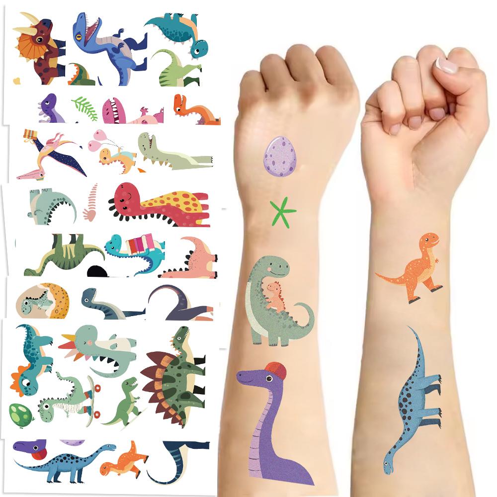 10 Blatt Dinosaurier Tattoo Aufkleber Glitzer Material Cartoon Party Langanhaltend Wasserdicht Temporäre Tattoo Aufkleber