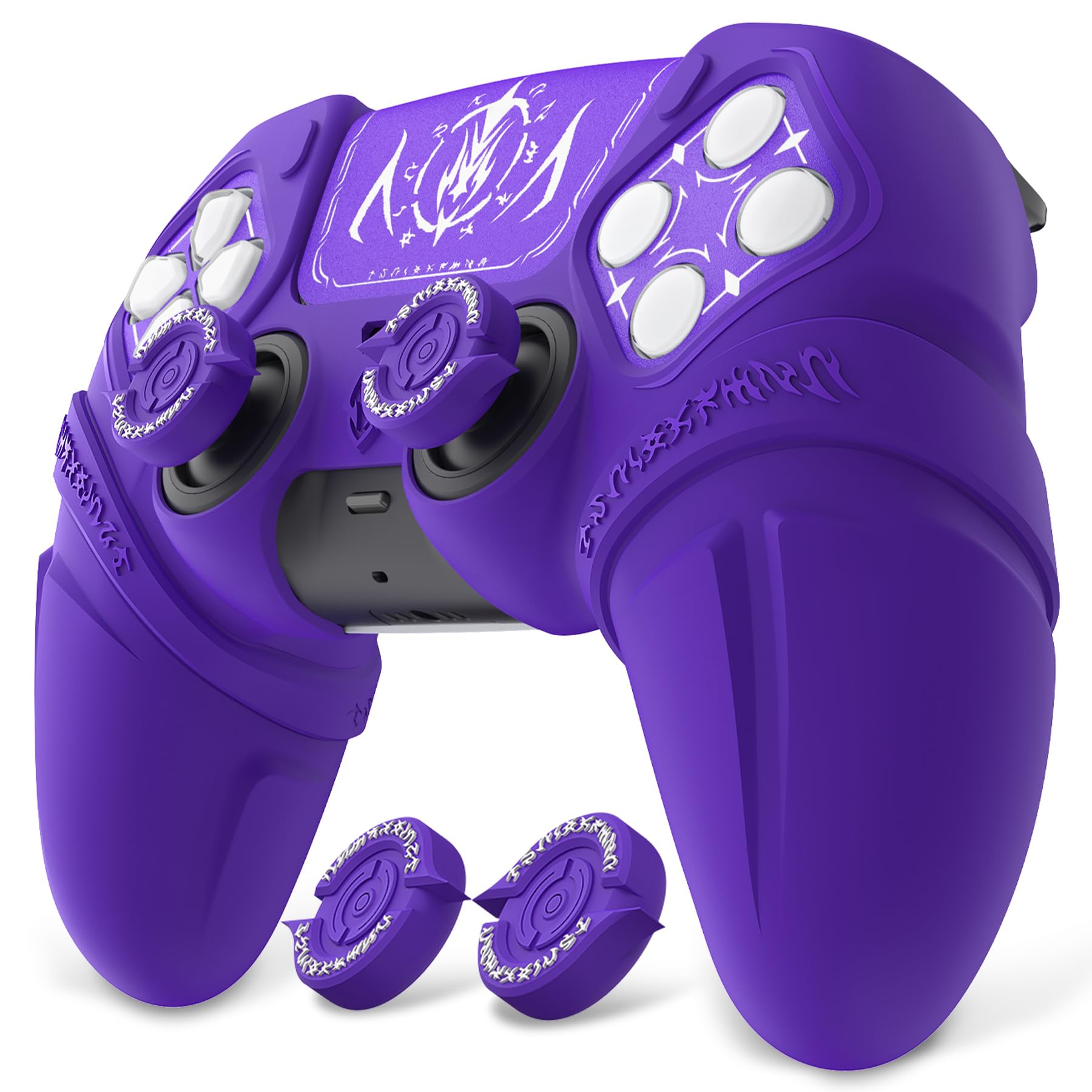 

PlayVital Runes Edition Silicone cover for comes with thumb grip touchpad sticker and cross key compatible with ps5 genuine charging stand with cover