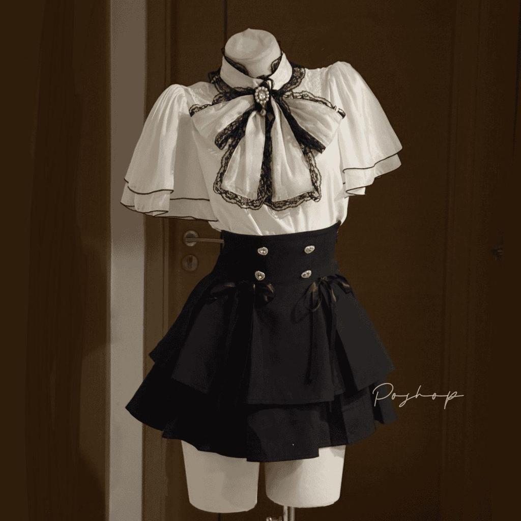 Completo due pezzi: Top in chiffon giapponese con maniche a tromba e gonna estiva attillata