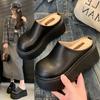 Height-increasing Thick-soled Cotton Slippers Women's Half-tow Bag Head Slippers Autumn and Winter Outer Wear 2025 New Popular Internet Celebrity Blac