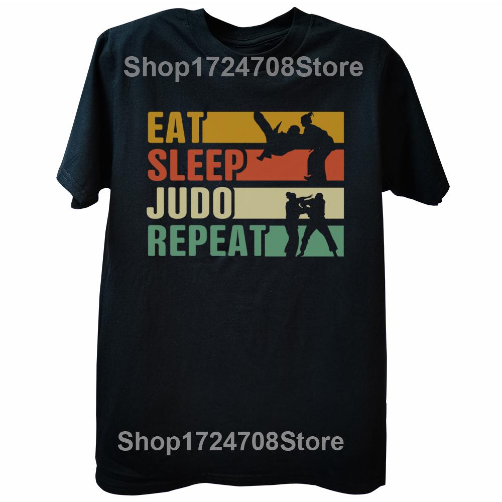 

Mens Clothes Slim Fit Printing Fashion T-Shirt Men Clothing Eat Sleep Judo Repeat Jujitsu Martial Arts T Shirt Unisex Top Tees 4XL