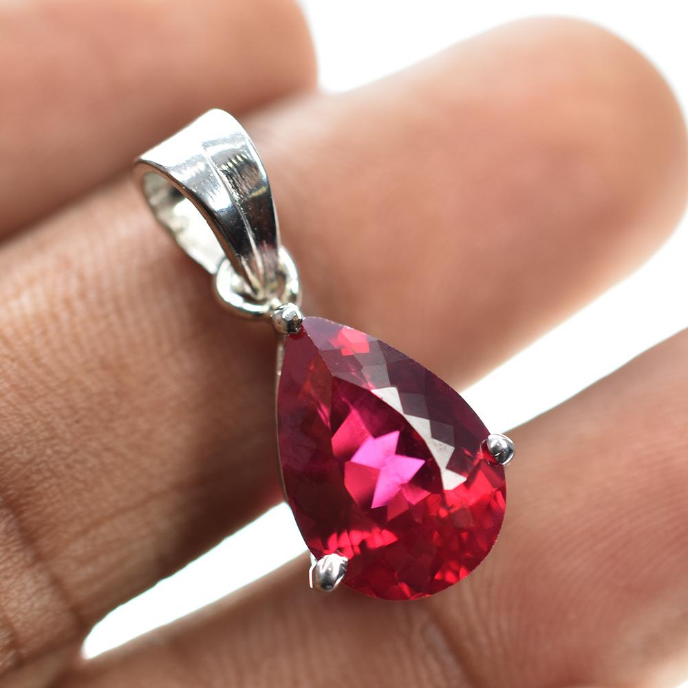Certified 14 CT Natural Red Ruby Loose Gemstone 925 Sterling Silver Pendant MY.PD-324-NS