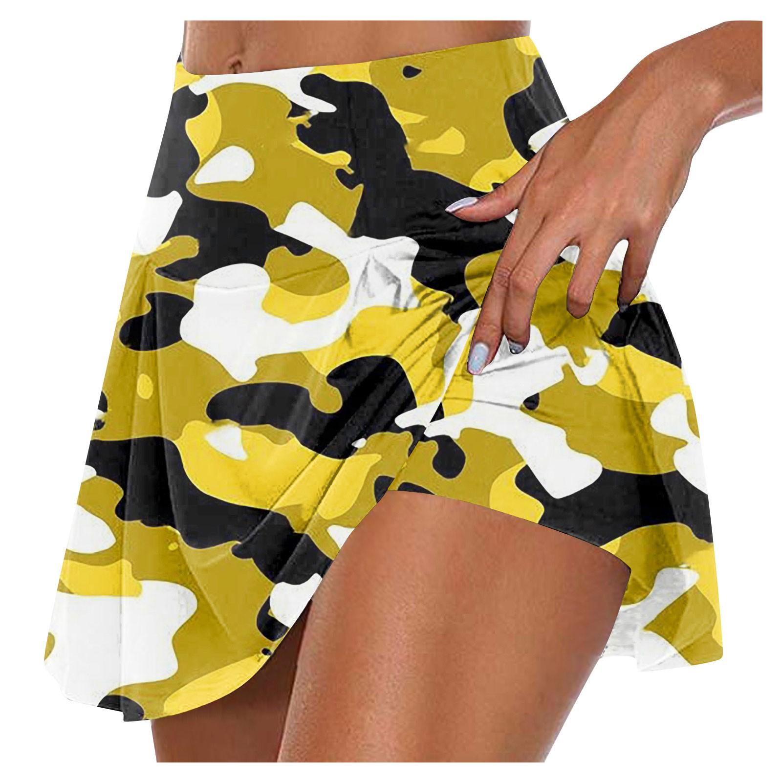 

Женские спортивные эластичные плиссированные теннисные юбки для бега, йоги, внутренние шорты, эластичные спортивные шорты для гольфа L жёлтый