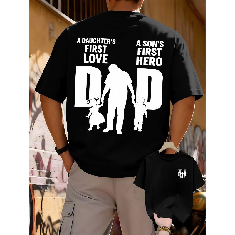 

European Size Men s Dad-Themed Casual T-Shirt - Summer Short Sleeve Round Neck Tee Suitable for Father s Day Gift with Dad Print S чёрный