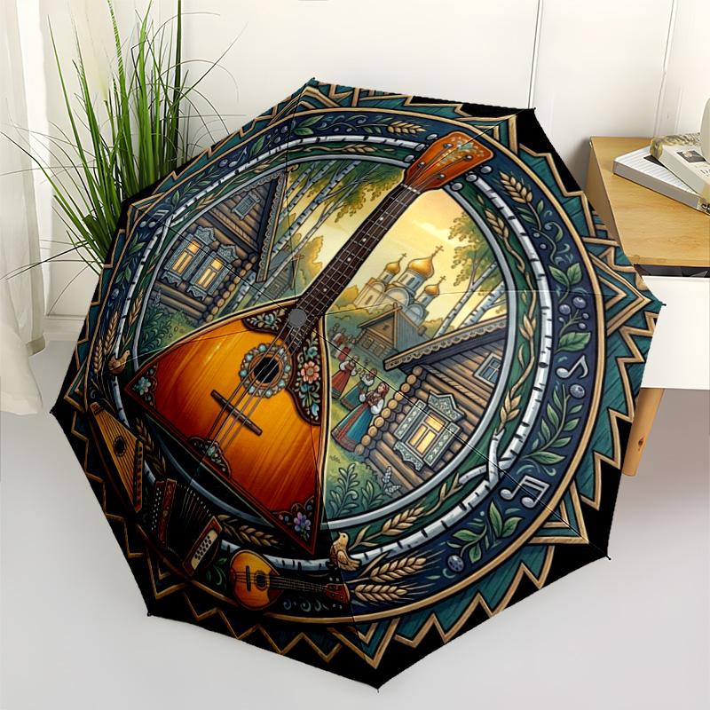 Music Folk Culture pattern umbrella, portable and foldable design, 8 ribs, a casual accessory for Halloween, Christmas, and birthday gifts.