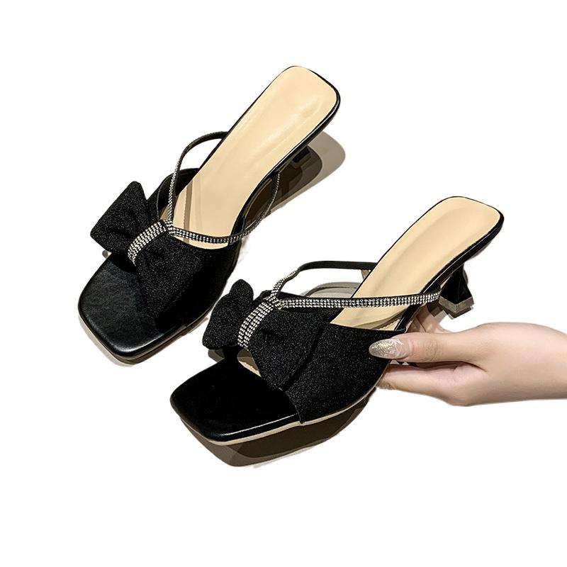 Fashion 2025 Fashion Open Toe Women's Slippers Summer Outdoor Butterfly-knot New Crystal Dress Plus Size Best Seller Heels Womenzapatos